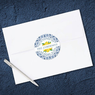 Sticker Rond Citron Italien Carrelage bleu Mariage Adresse de r