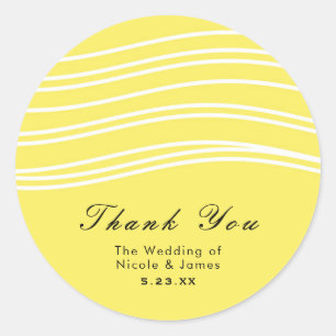 Sticker Rond Citron Jaune & Vague Blanche Mariage Moderne