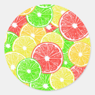 Sticker Rond Citron, orange, pamplemousse et tranches de citron