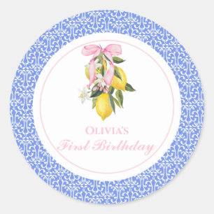 Sticker Rond Citron Pink Bow preppy 1er anniversaire