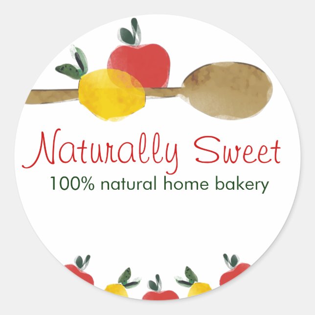 Sticker Rond citron pomme cuillère boulangerie pâtisserie étiqu (Devant)
