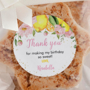 Sticker Rond Citron rose floral Baby shower d'anniversaire