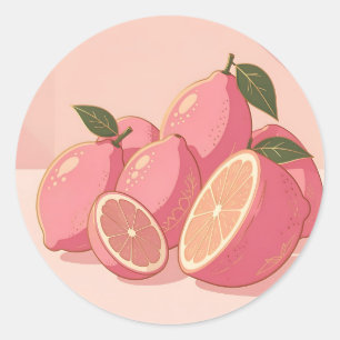Sticker Rond Citron Rose Moderne Féminin Citronné