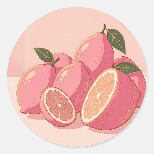 Sticker Rond Citron Rose Moderne Féminin Citronné (Devant)