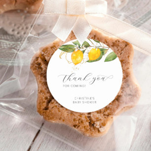 Sticker Rond Citron vert brillant Baby shower Floral Merci