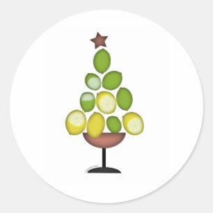 Sticker Rond citron vert sapin de Noël avec verre étoile/martin