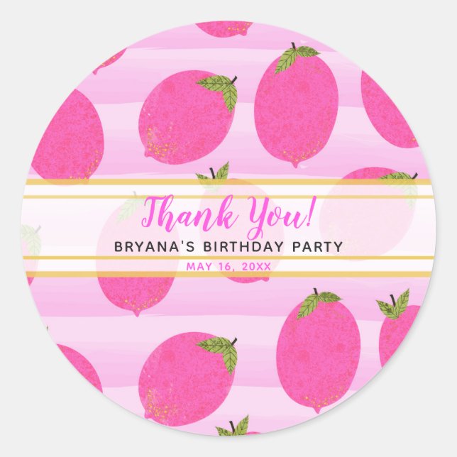 Sticker Rond Citronnade Citrons Roses Eau De Fruits D'été Aquar (Devant)