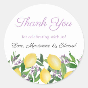 Sticker Rond Citrons Aquarelle Avec Wedding shower Lavande
