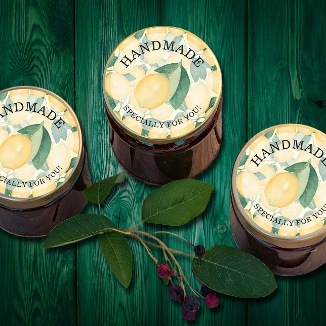 Sticker Rond Citrons Citrus FAITS MAIN pour Vous (HANDMADE for You round stickers on a citrus lemon background)
