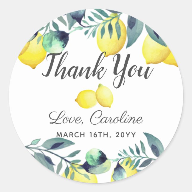 Sticker Rond Citrons d'été et Eucalyptus Douce Fête de Mariage (Devant)