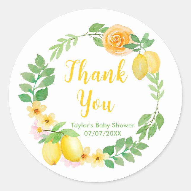 Sticker Rond Citrons et Baby shower verdoyant Merci (Devant)