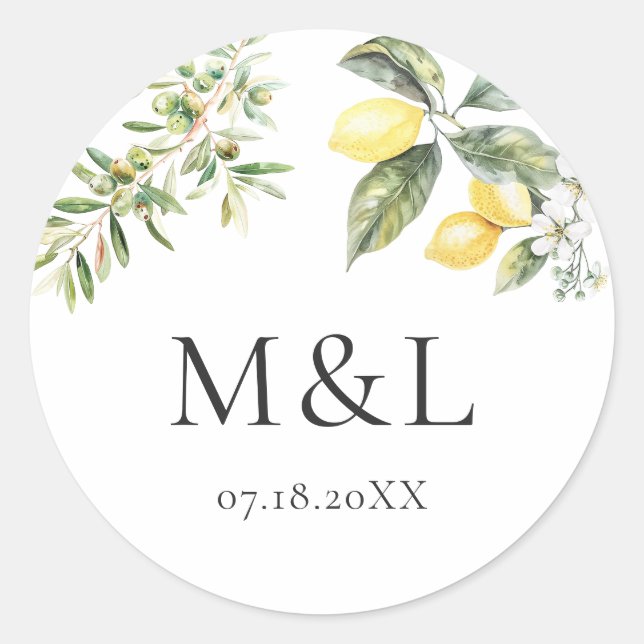 Sticker Rond Citrons et olives Enveloppe Mariage de la nature (Devant)