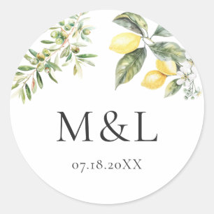 Sticker Rond Citrons et olives Enveloppe Mariage de la nature