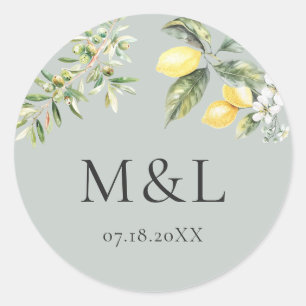 Sticker Rond Citrons et olives Enveloppe Mariage de la nature