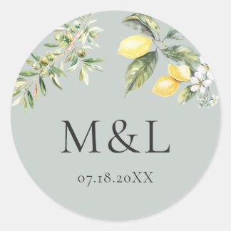 Sticker Rond Citrons et olives Enveloppe Mariage de la nature