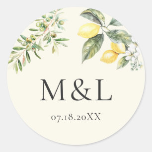 Sticker Rond Citrons et olives Enveloppe Mariage de la nature