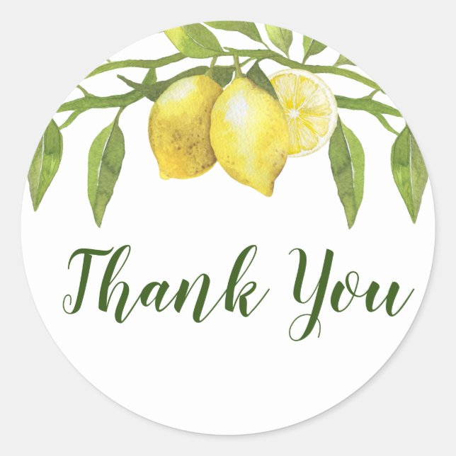 Sticker Rond Citrons Floraison Aquarelle de verdure (Devant)