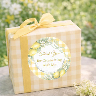 Sticker Rond Citrons gingham jaune Cadeau de remerciement Baby