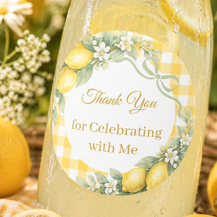 Sticker Rond Citrons gingham jaune Fête de remerciement