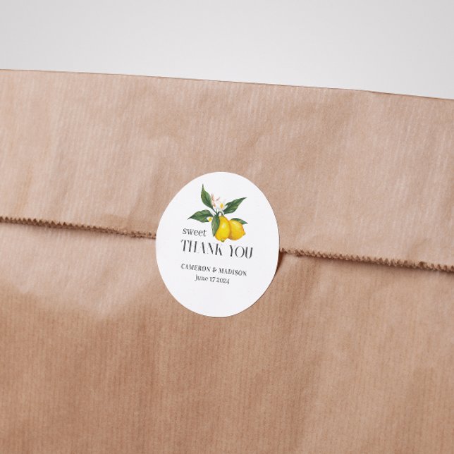 Sticker Rond Citrons Peints À La Main Avec Mariage Fleur (Créateur téléchargé)