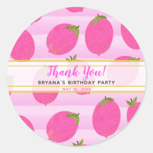 Sticker Rond Citrons roses Lemonade Fruit d'été Aquarelle Favor