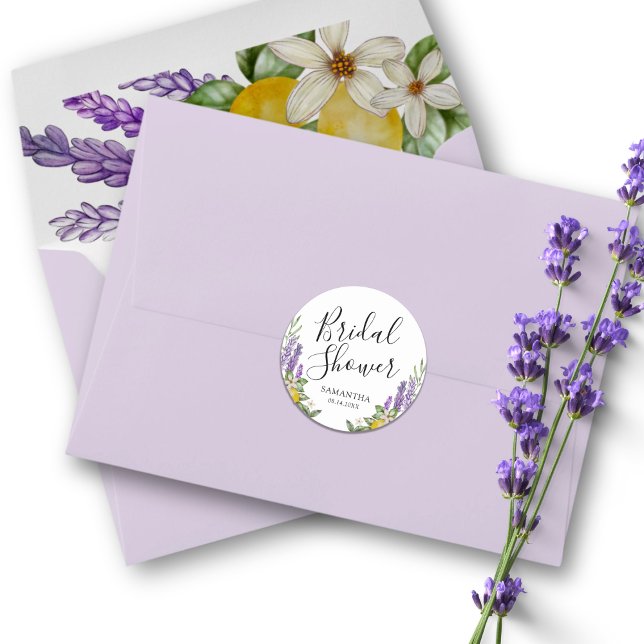 Sticker Rond Citrons rustiques & Lavande Fête des mariées Favor (Créateur téléchargé)