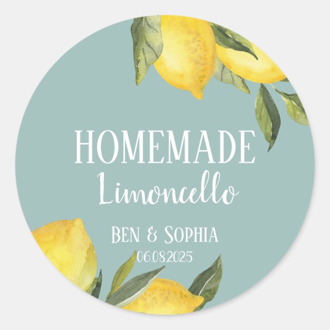 Sticker Rond Citrons rustiques modernes Bleu Limoncello fait ma (Devant)