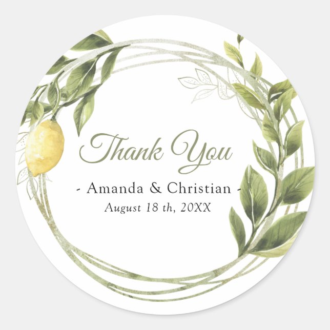 Sticker Rond Citrons verdure Mariage Merci de couronnes (Devant)
