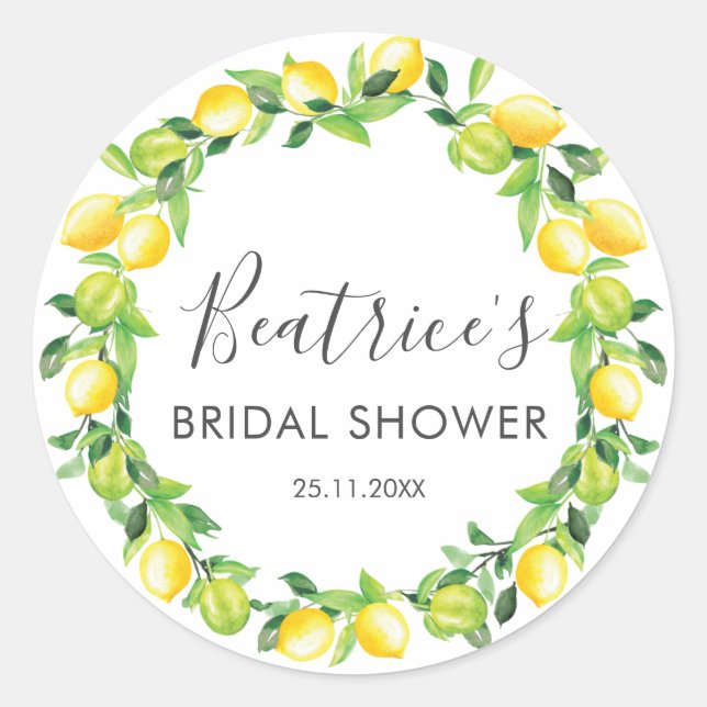 Sticker Rond Citrons Wreath Fête des mariées Merci Favoriser (Devant)