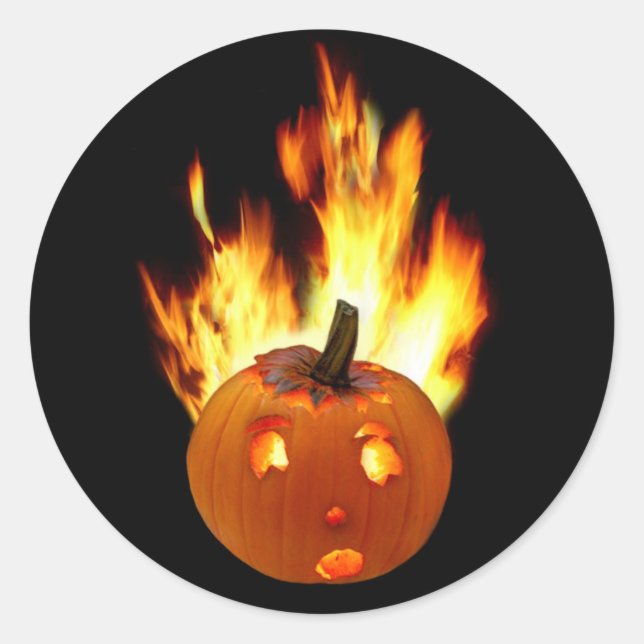 Sticker Rond Citrouille à flammes (Devant)