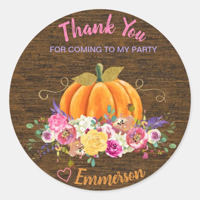 Sticker Rond Citrouille, Anniversaire, Favoriser Tag, Petit cit (Devant)