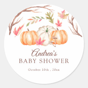 Sticker Rond Citrouille aquarelle automne   Shower bébé automna