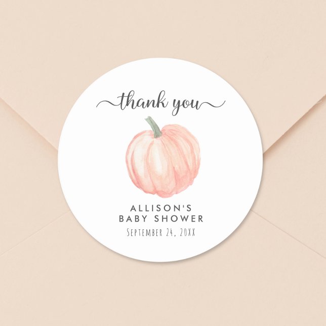 Sticker Rond Citrouille Aquarelle Baby shower orange Merci (Créateur téléchargé)
