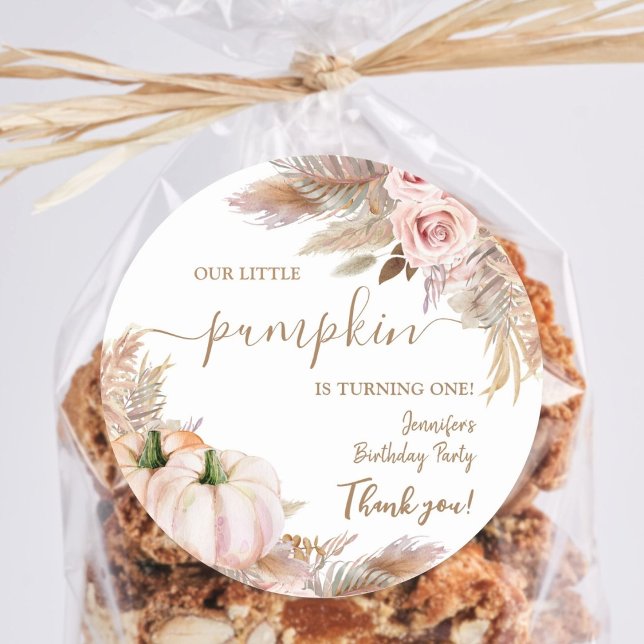 Sticker Rond Citrouille Aquarelle Boho Girls automne 1er annive (Créateur téléchargé)