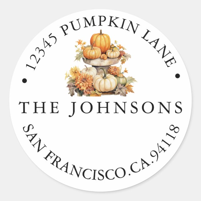 Sticker Rond Citrouille Automne | Adresse Rustique (Devant)