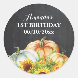 Sticker Rond Citrouille automne Anniversaire Merci