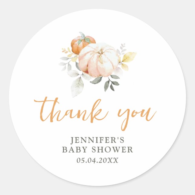 Sticker Rond Citrouille Automne Baby shower d'aquarelle d'autom (Devant)