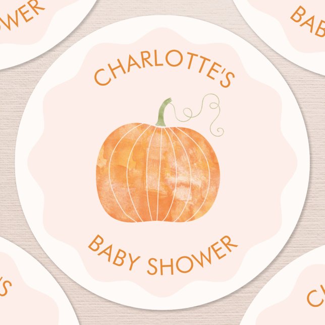 Sticker Rond Citrouille Automne Baby shower d'automne (Personalized pumpkin autumn fall baby shower sticker)