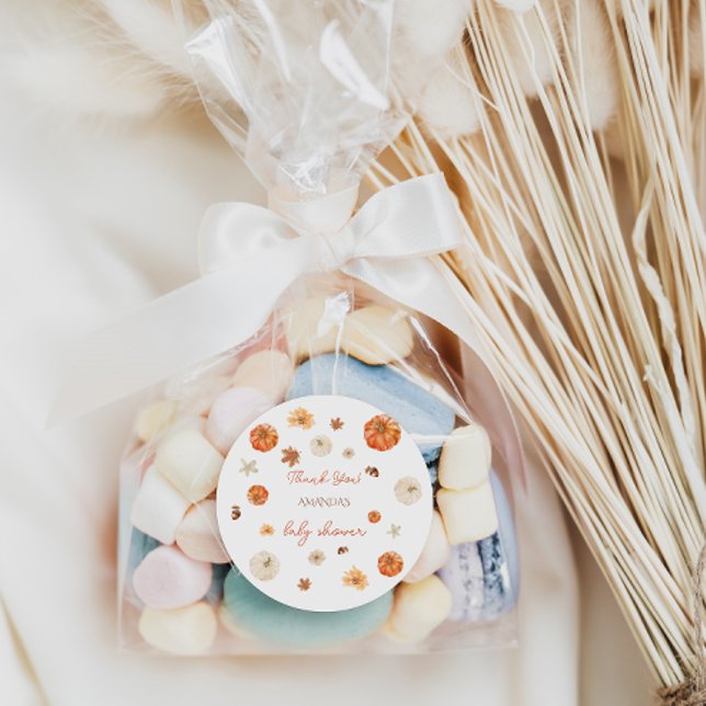 Sticker Rond Citrouille Automne Baby shower d'automne merci (Créateur téléchargé)