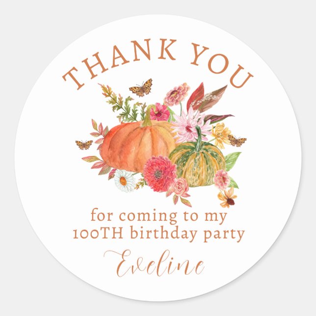 Sticker Rond Citrouille Automne Fleur sauvage Floral 100e anniv (Devant)