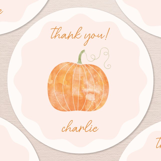Sticker Rond Citrouille Automne Merci Automne Personnalisé (Fun personalized watercolor pumpkin autumn fall thank you sticker)