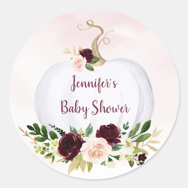 Sticker Rond Citrouille automne Pink Gold Burgundy Baby shower (Devant)