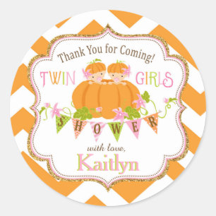 Sticker Rond Citrouille Automne Twin Girls Gold Parties scintil