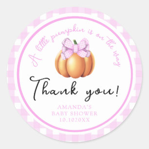 Sticker Rond Citrouille avec arc rose merci baby shower