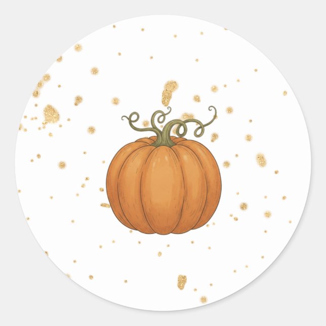Sticker Rond Citrouille avec baptême de bébé à l'aquarelle doré (Devant)