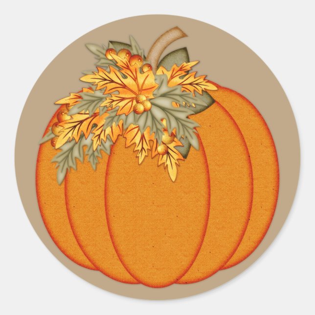 Sticker Rond Citrouille avec feuilles d'automne orange (Devant)