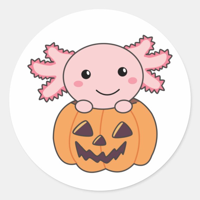 Sticker Rond Citrouille Axolotl Amateurs De Beaux Animaux Pour  (Devant)