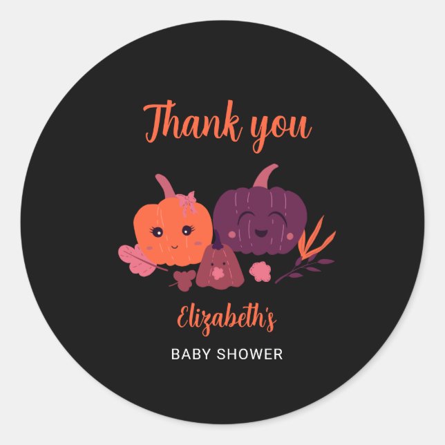 Sticker Rond Citrouille Baby shower mignon Halloween noir (Devant)