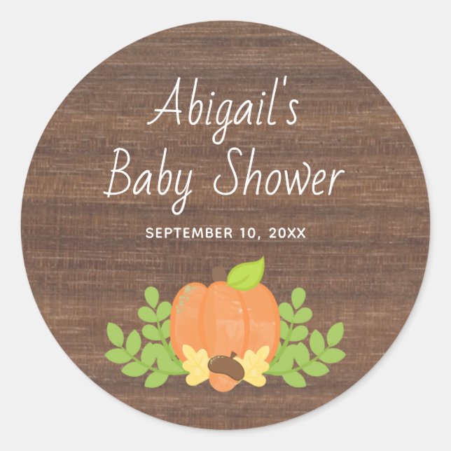 Sticker Rond Citrouille | Baby shower rustique neutre entre les (Devant)