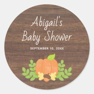 Sticker Rond Citrouille Baby shower rustique neutre entre les